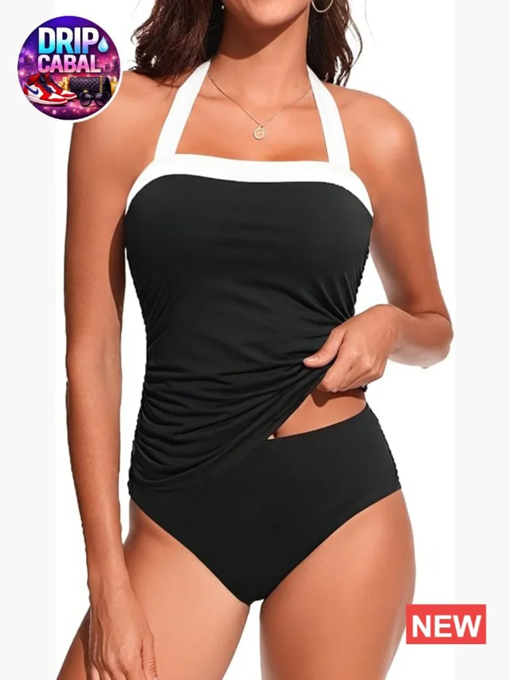 Women's Two Piece Tankini Swimsuit Tummy Control Halter Swimwear High Waisted